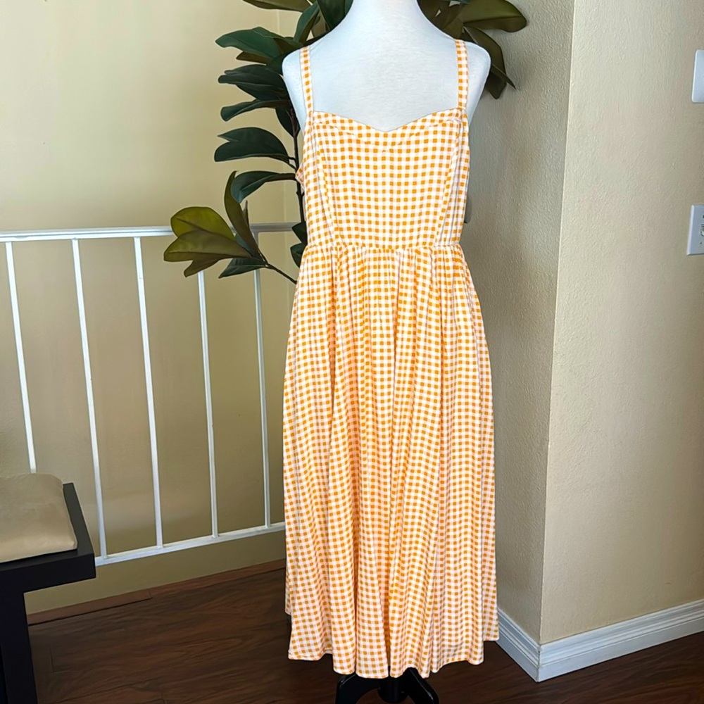 Torrid Midi Challis Skater Yellow Plaid Dress 0/L US 12 - Picture 2 of 16
